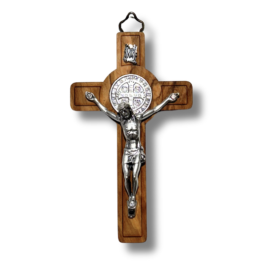 Etched St. Benedict Olive Wood Crucifix