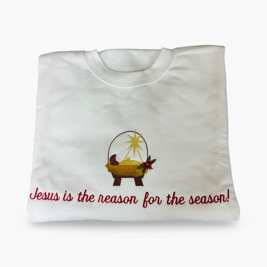 "Jesus is the Reason for the Season" Embroidered Crewneck Sweater by SCTJM
