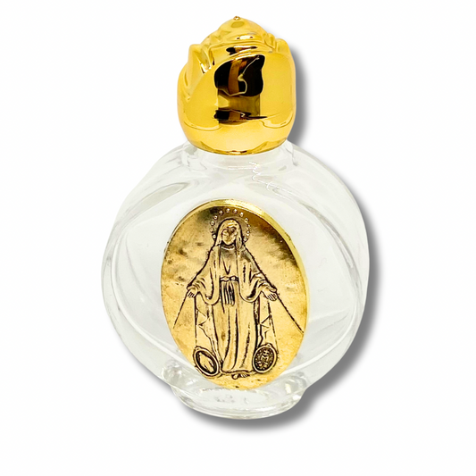 Round Miraculous Medal Glass Holy Water Bottle