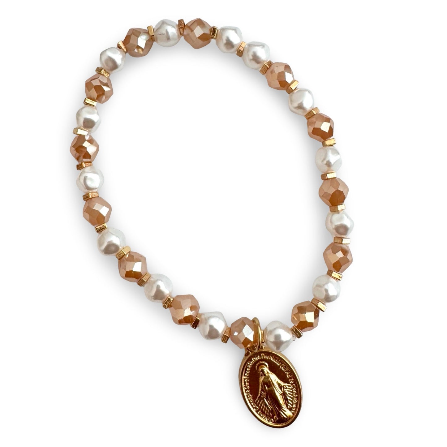 Miraculous Medal Multicolored Pearl Bracelet Set