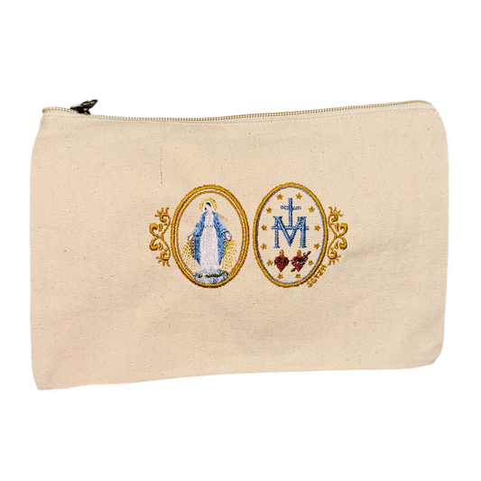 Embroidered Miraculous Medal Canvas Pouch