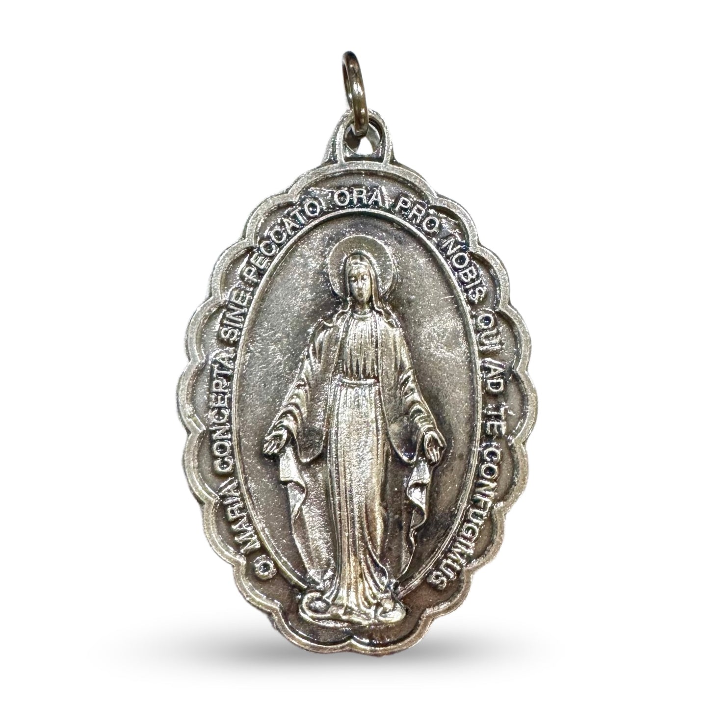 Large Oval Miraculous Medal with a Floral Border