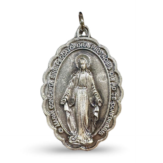 Large Oval Miraculous Medal with a Floral Border