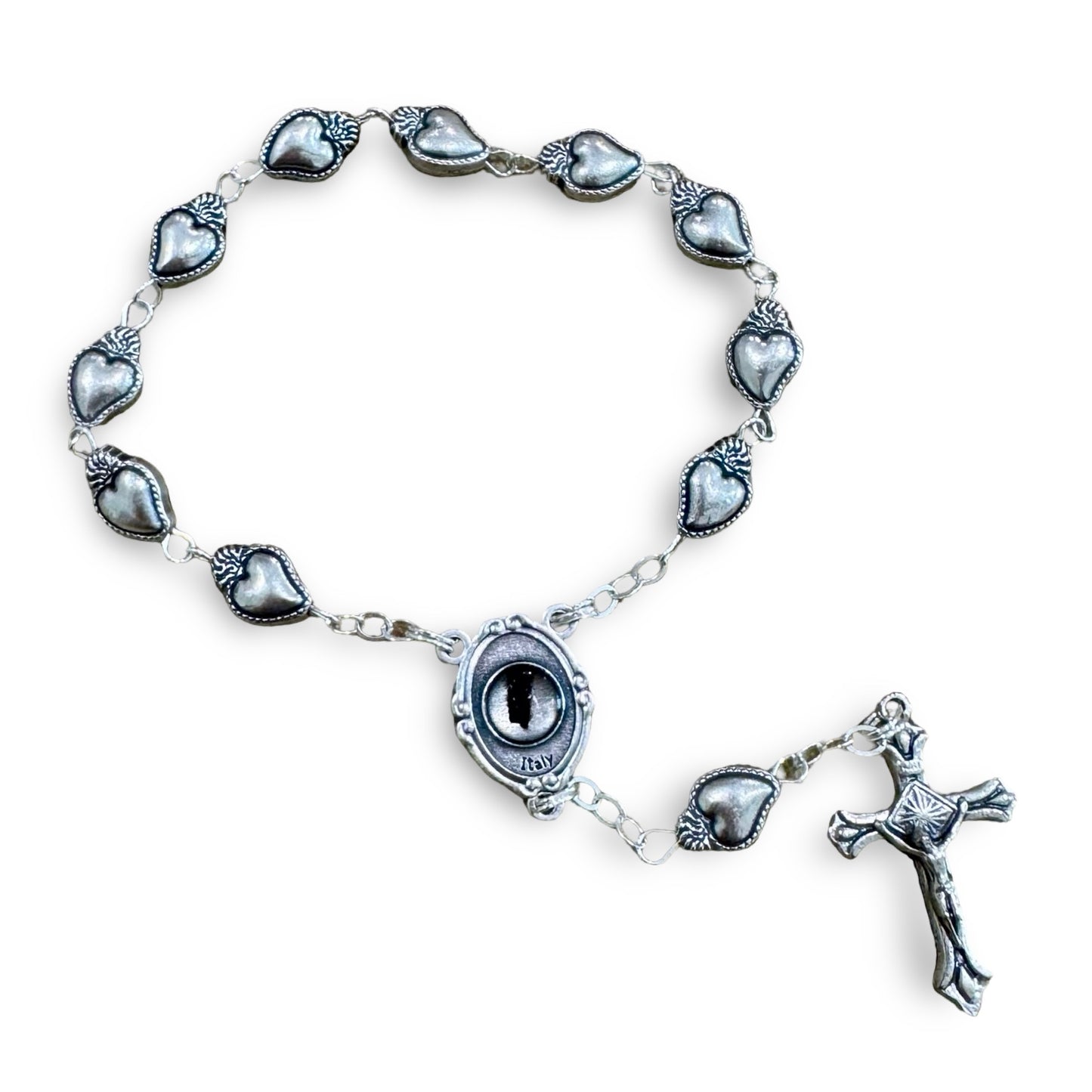 Padre Pio Heart Decade Rosary with Relic and Prayer Card