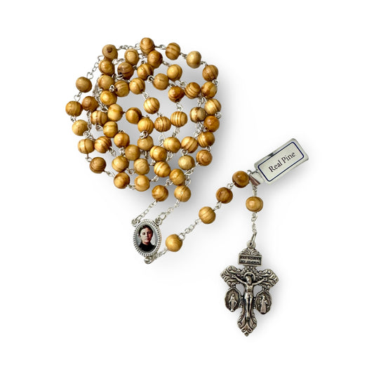 Pine Wood St. Gemma Galgani Rosary with Pardon Crucifix in a Wood Painted Box