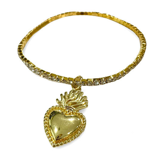 Sacred Heart Gold Rhinestone Bracelet