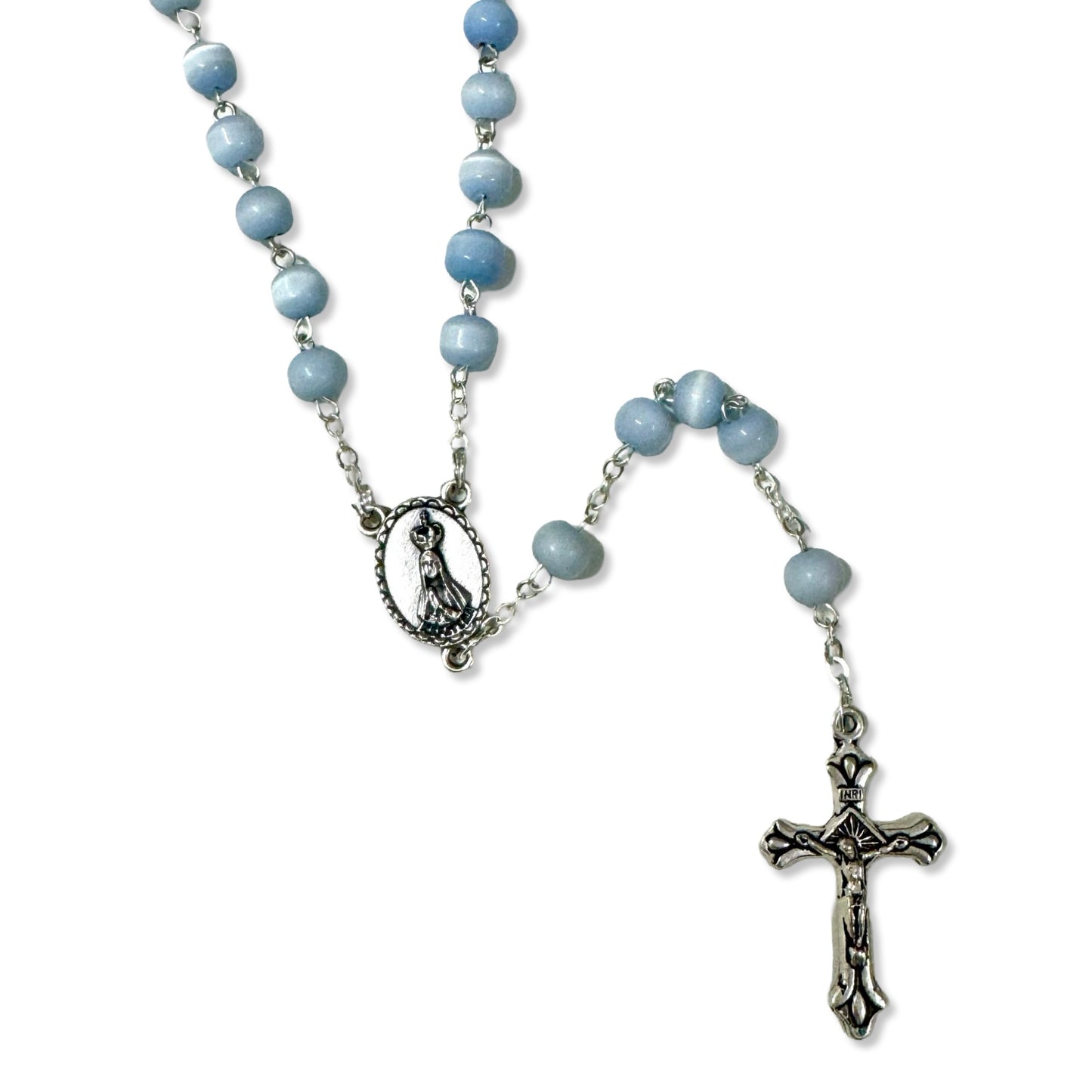 Blue Fatima Rosary in Heart Shaped Case