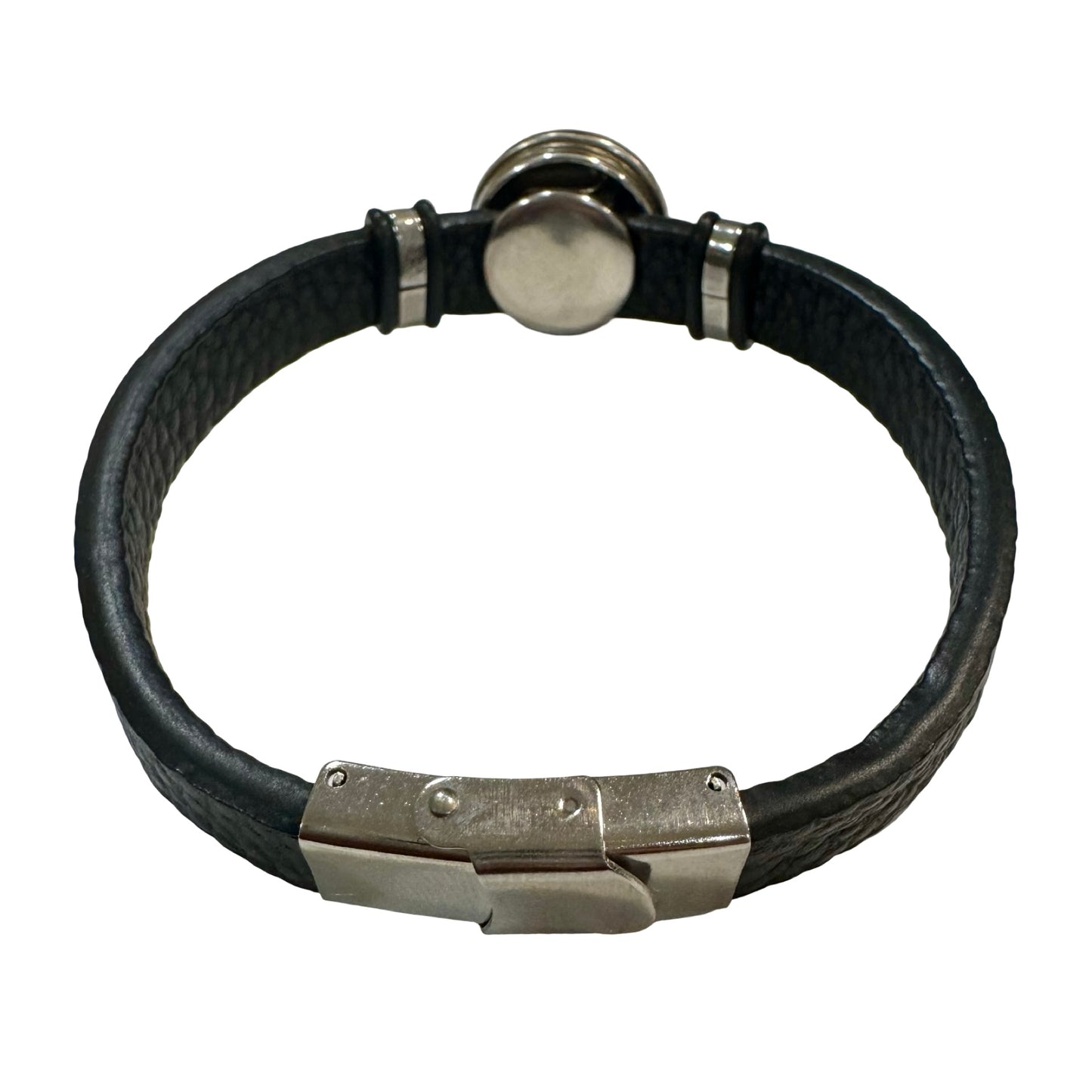 Large Black St. Benedict Leather Bracelet with Clasp