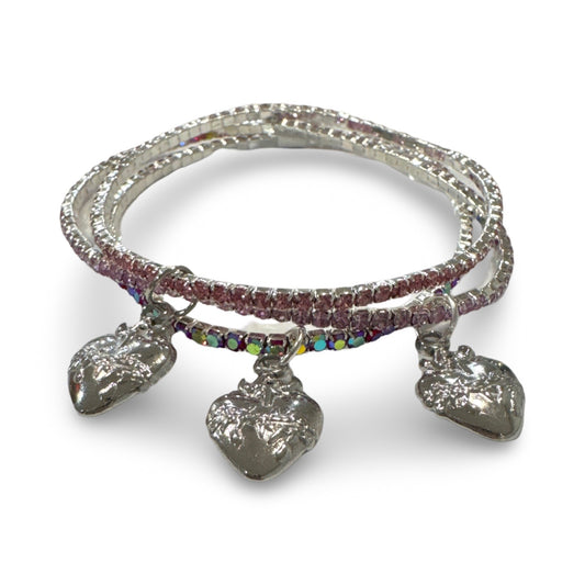 Rhinestone Bracelet of Assorted Colors with Silver Sacred Heart Pendant