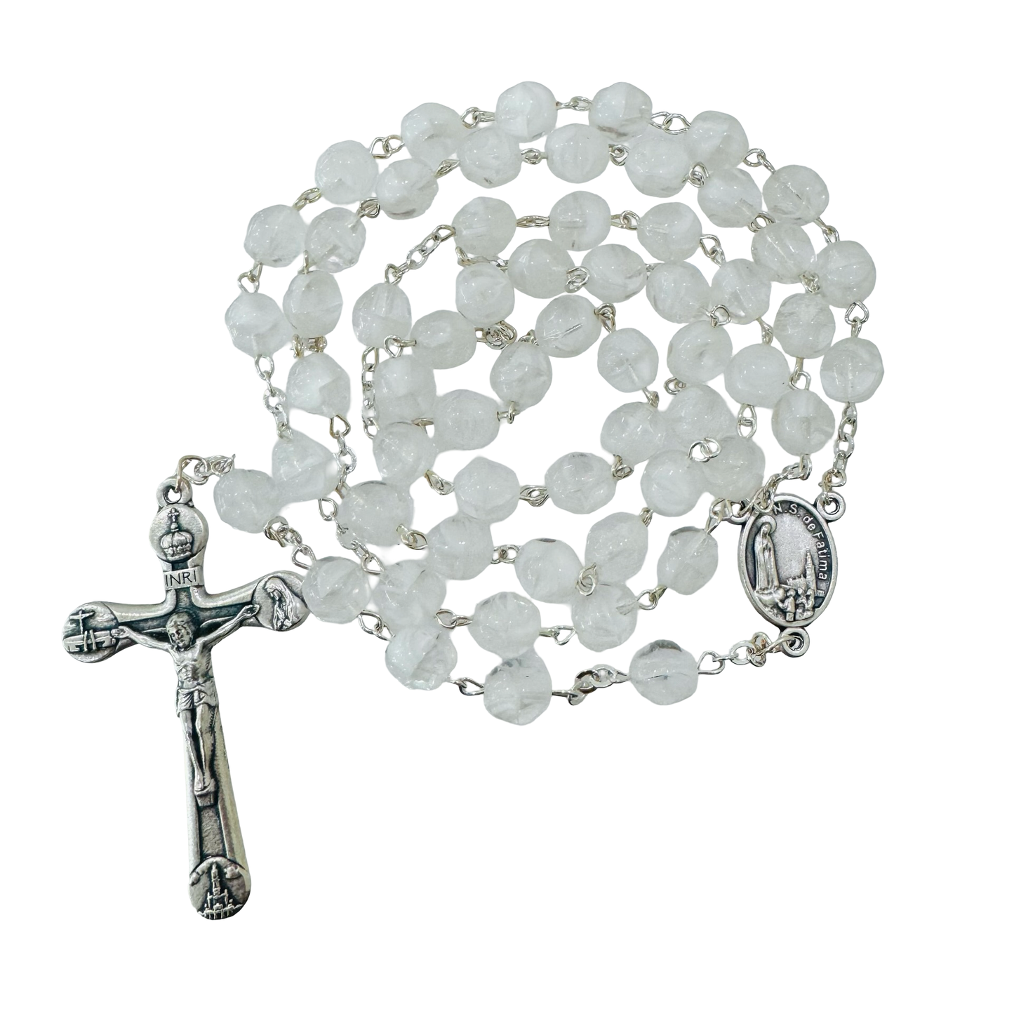 Large Marbled Crystal Bead Rosary with Soil from Fatima