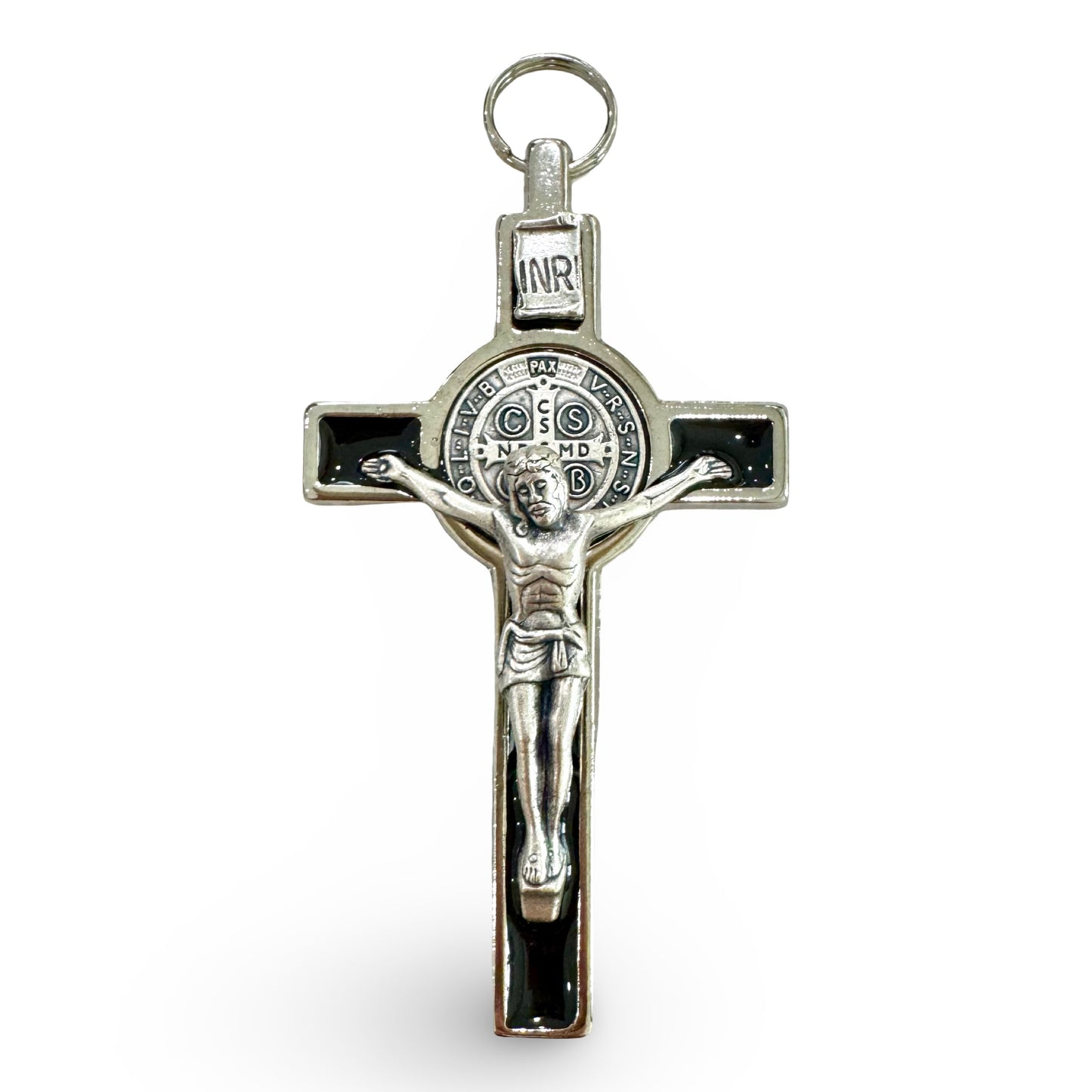 Colored St. Benedict Crucifix with Silver Trim