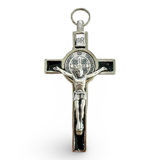 Colored St. Benedict Crucifix with Silver Trim