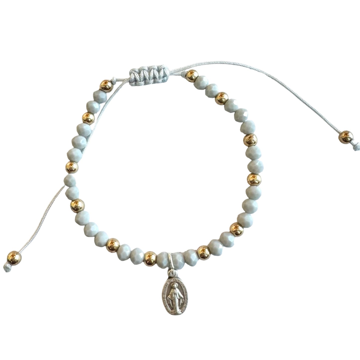 Adjustable String and Bead Bracelets with Miraculous Medal