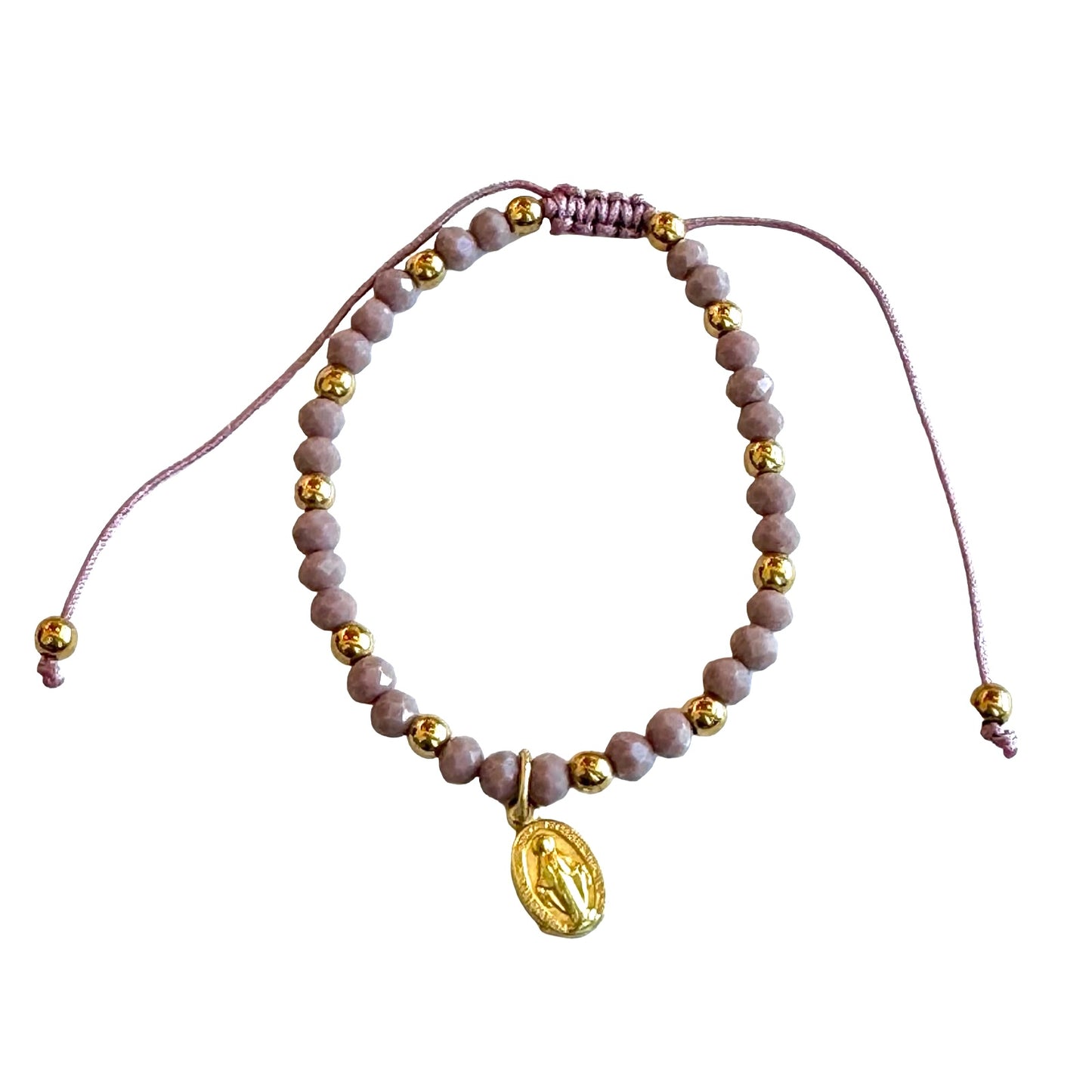 Adjustable String and Bead Bracelets with Miraculous Medal
