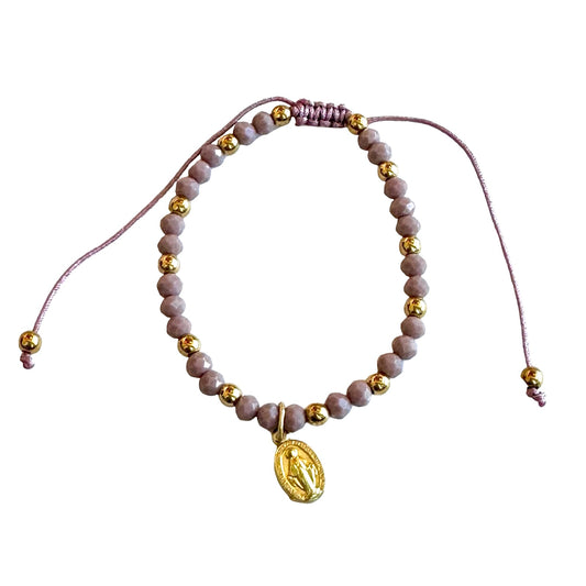 Adjustable String and Bead Bracelets with Miraculous Medal