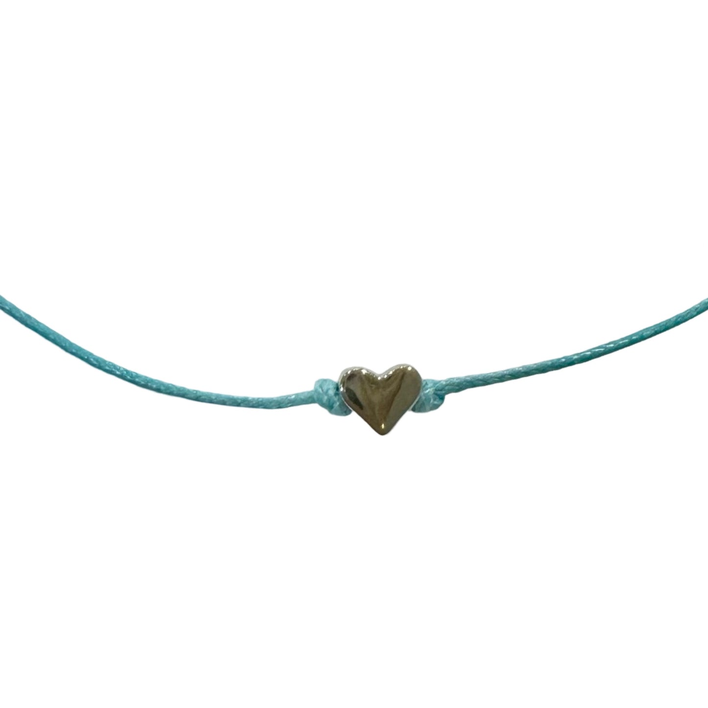 Adjustable String and Silver Heart Bracelet of Assorted Colors