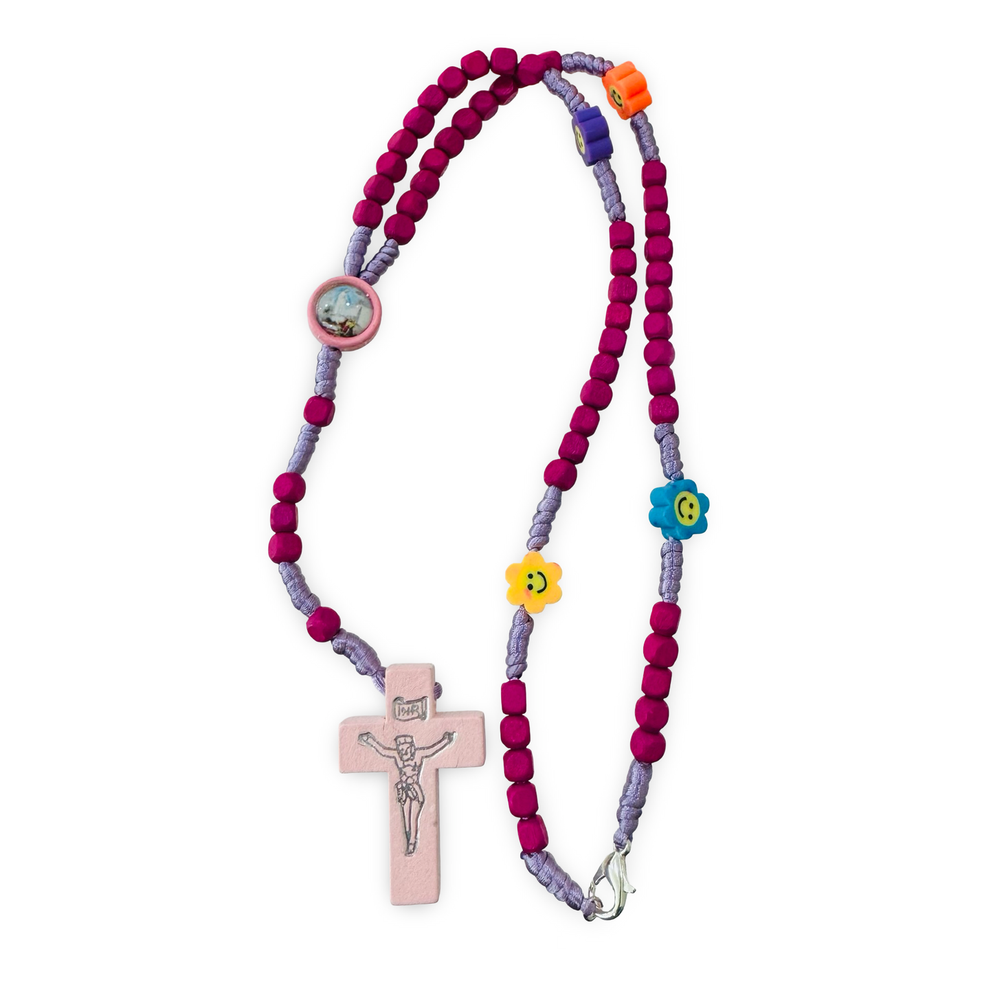 Magenta Children’s Fatima Rosary with Flower Beads