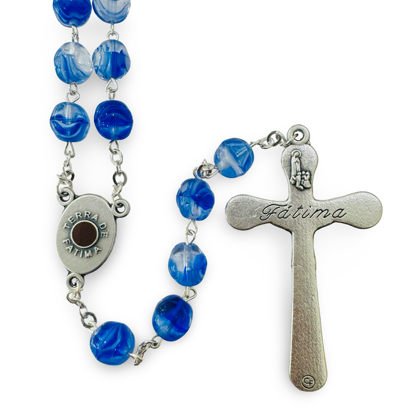 Large Marbled Crystal Bead Rosary with Soil from Fatima