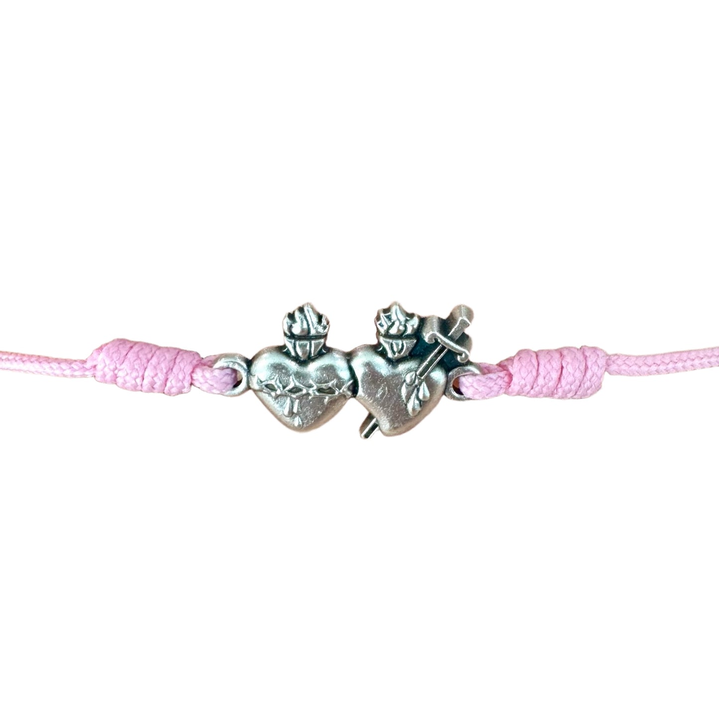 Two Hearts Medal Cord bracelet with Medal of Our Lady
