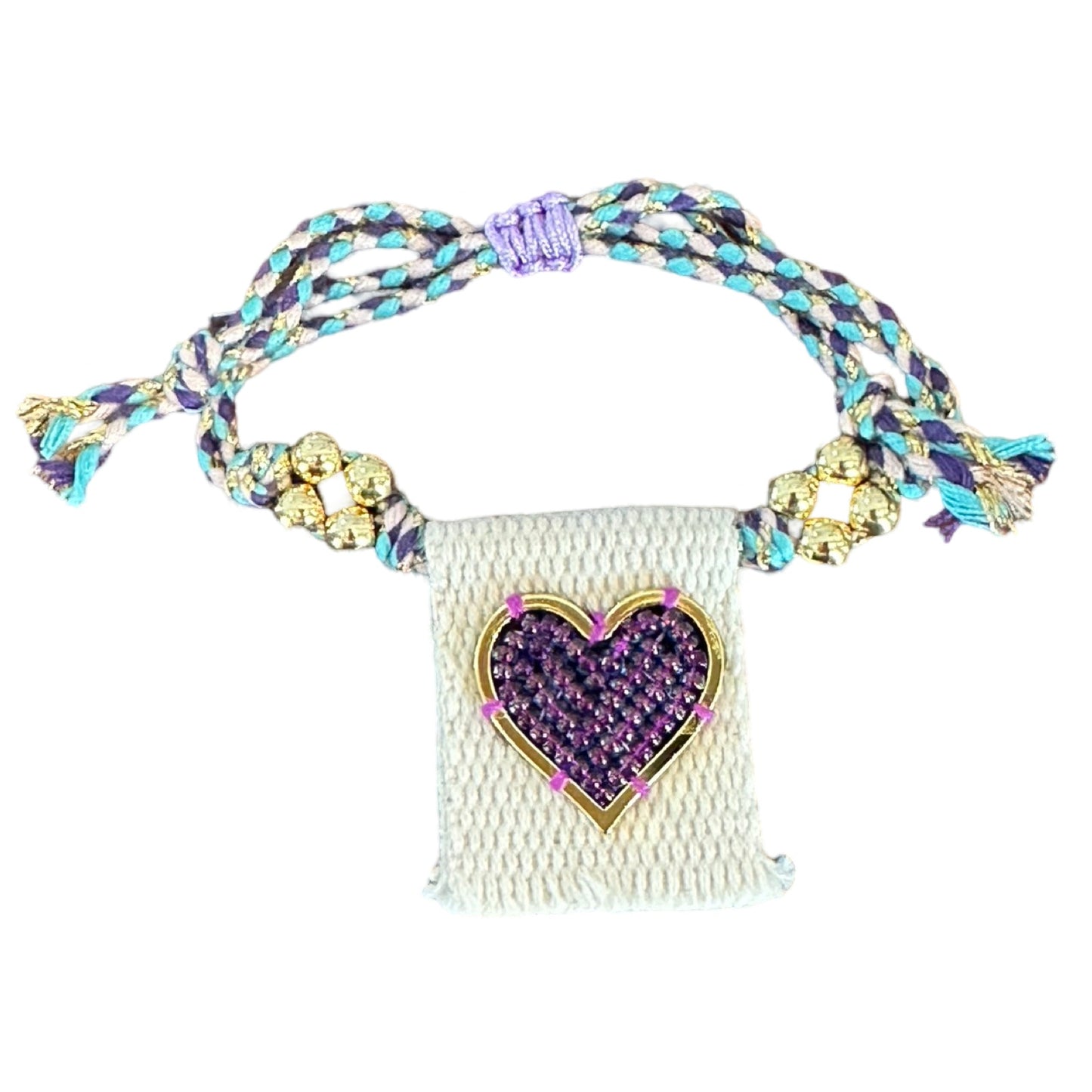 Braided Bracelet with Colorful Beaded Heart Accent