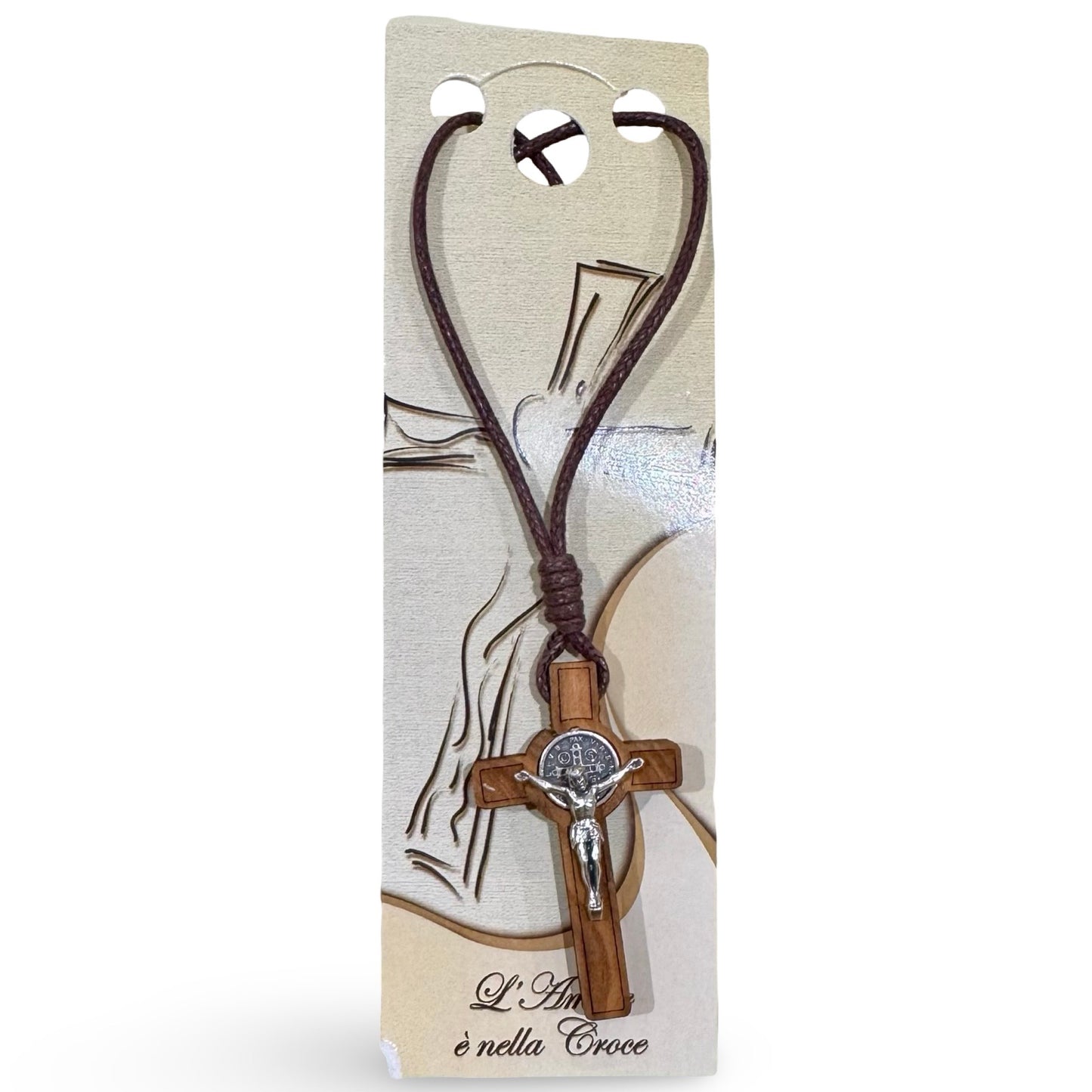 Tiny Wooden Crucifix with Rope Necklace