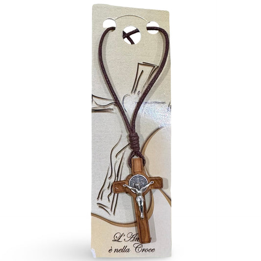 Tiny Wooden Crucifix with Rope Necklace