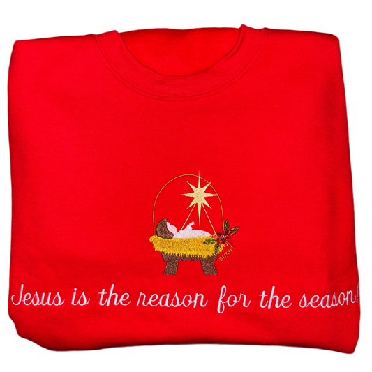 "Jesus is the Reason for the Season" Embroidered Crewneck Sweater by SCTJM