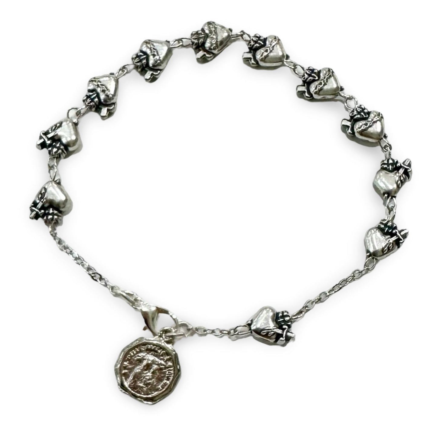 Sacred Heart and Immaculate Heart Decade Bracelet with Padre Pio Medal