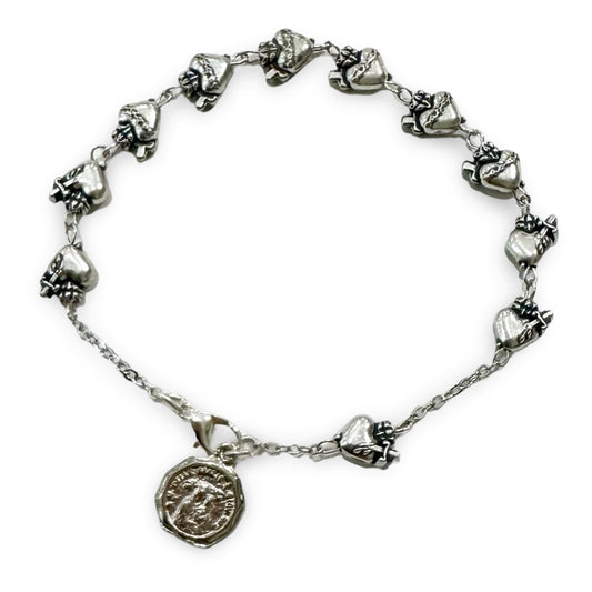 Sacred Heart and Immaculate Heart Decade Bracelet with Padre Pio Medal