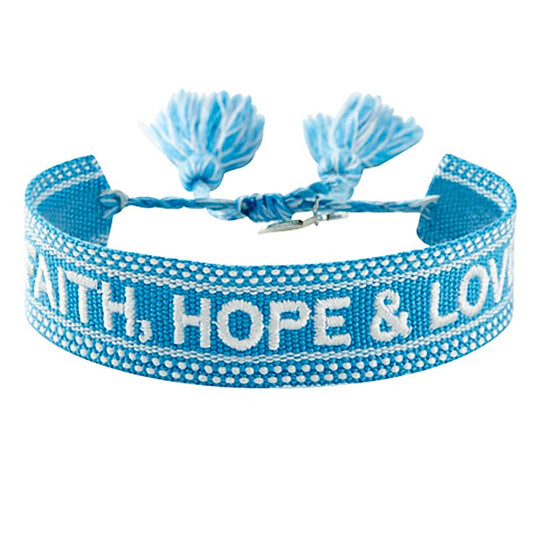 "Faith, Hope, & Love" Woven Adjustable Bracelet with Heart Charm