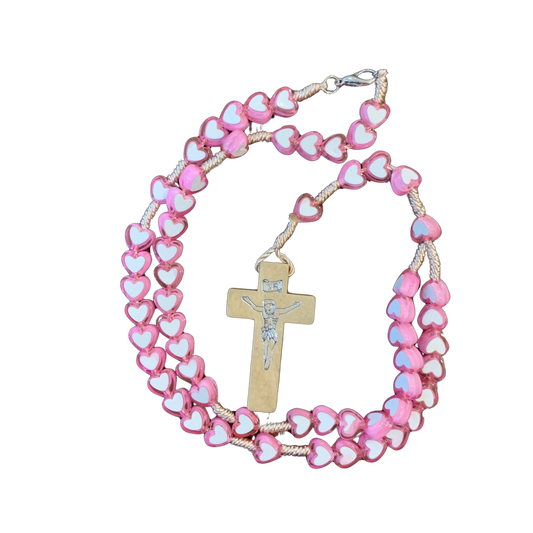 Fatima Heart Bead Children's Rosary Necklace