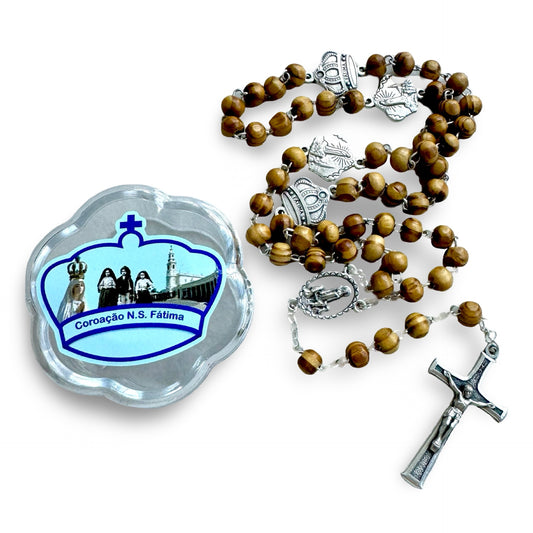 Wood Rosary with Crown Beads in Fatima Crown Case
