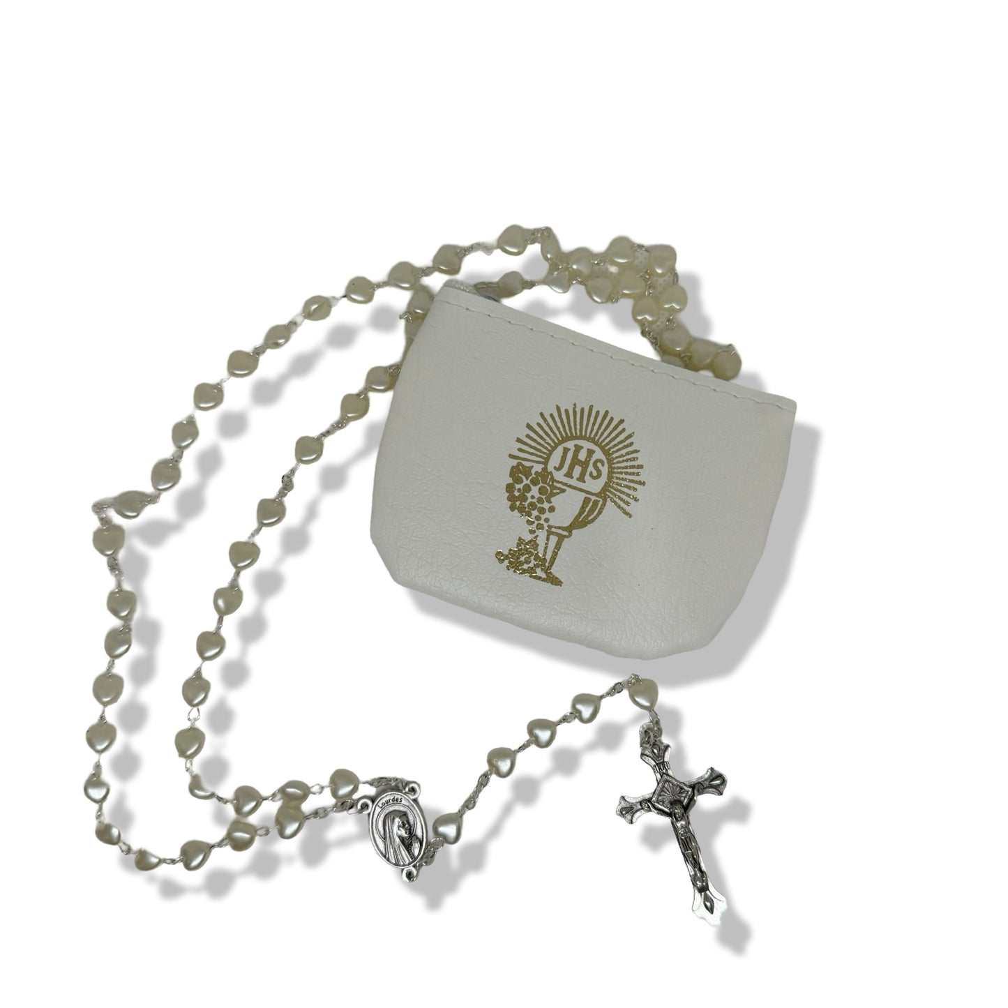 First Communion Heart Rosary with Pouch