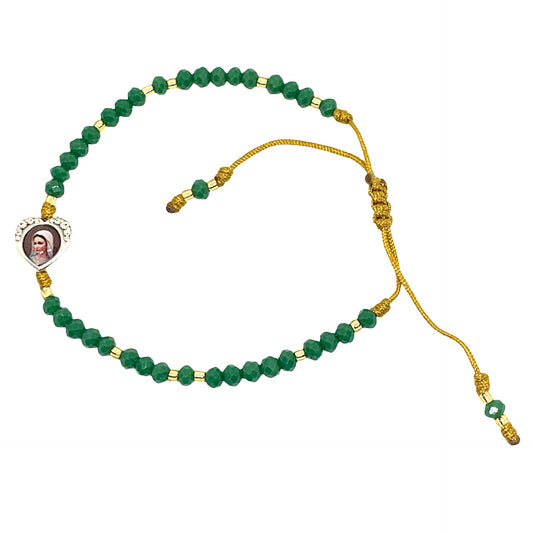 Crystal Bead Adjustable Bracelet with Marian Heart Pendant