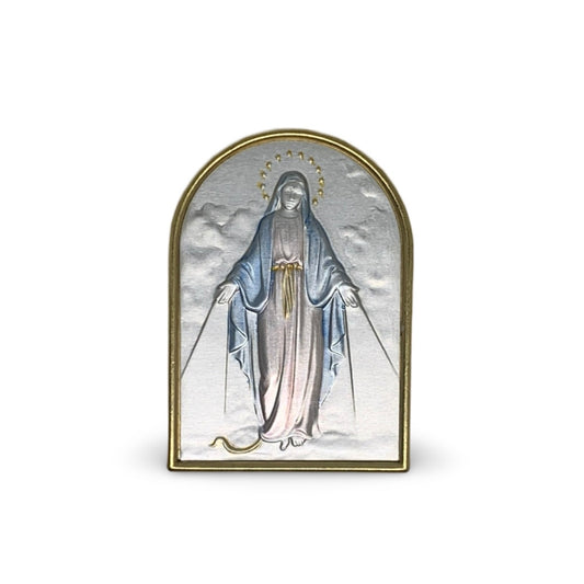 Arched Colored Silver Image of Our Lady of Grace