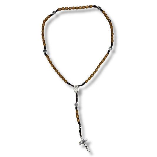 Wood Bead with Dark Brown String St. Benedict Rosary
