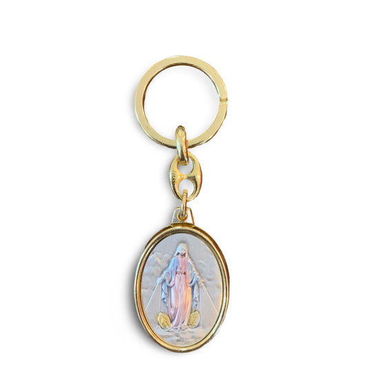 Gold Colored Miraculous Medal Keychain