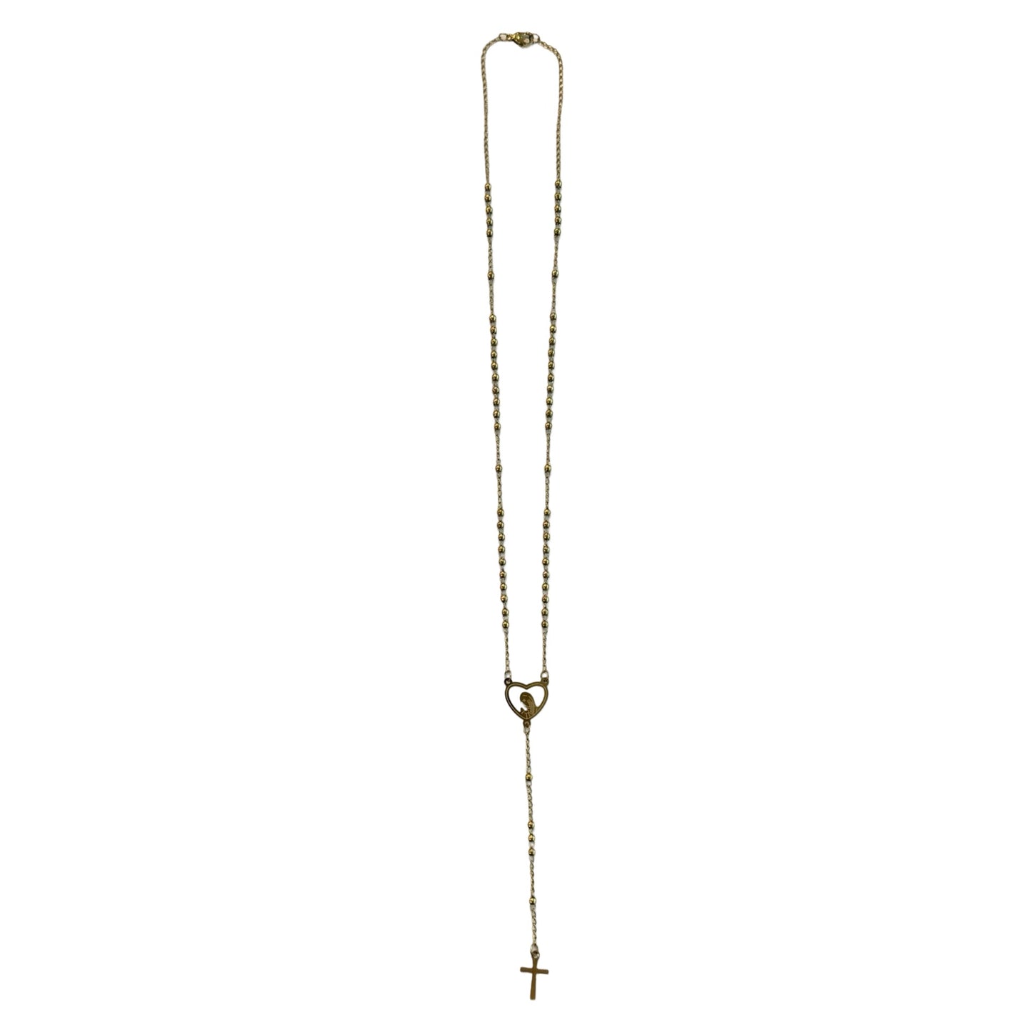 Gold Rosary Necklace with Heart Center