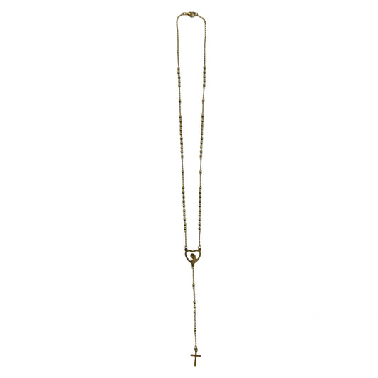 Gold Rosary Necklace with Heart Center