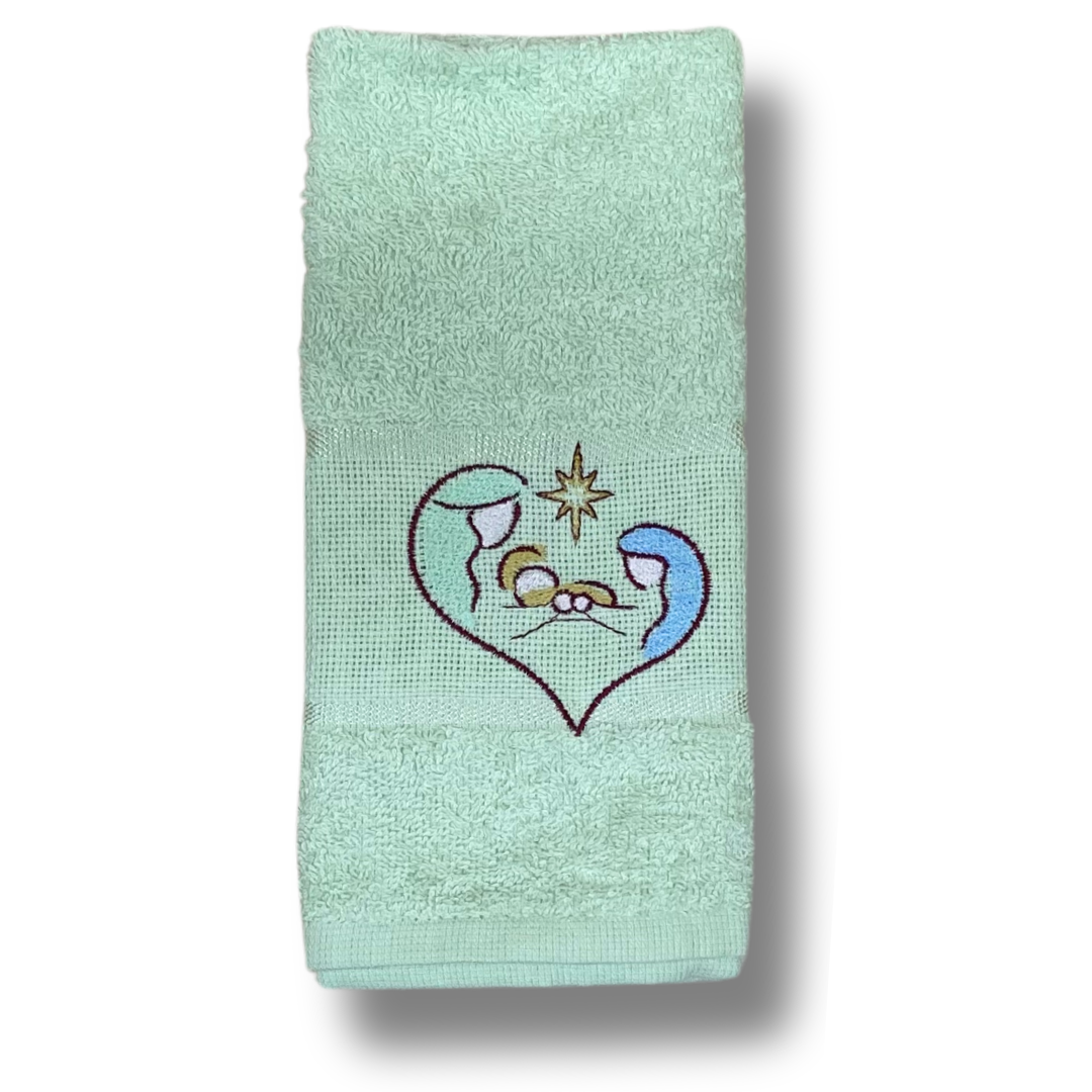 Holy Family Heart Embroidered Hand Towel