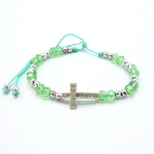 Rhinestone Bracelet with Imitation Pearl Cross of Assorted Colors