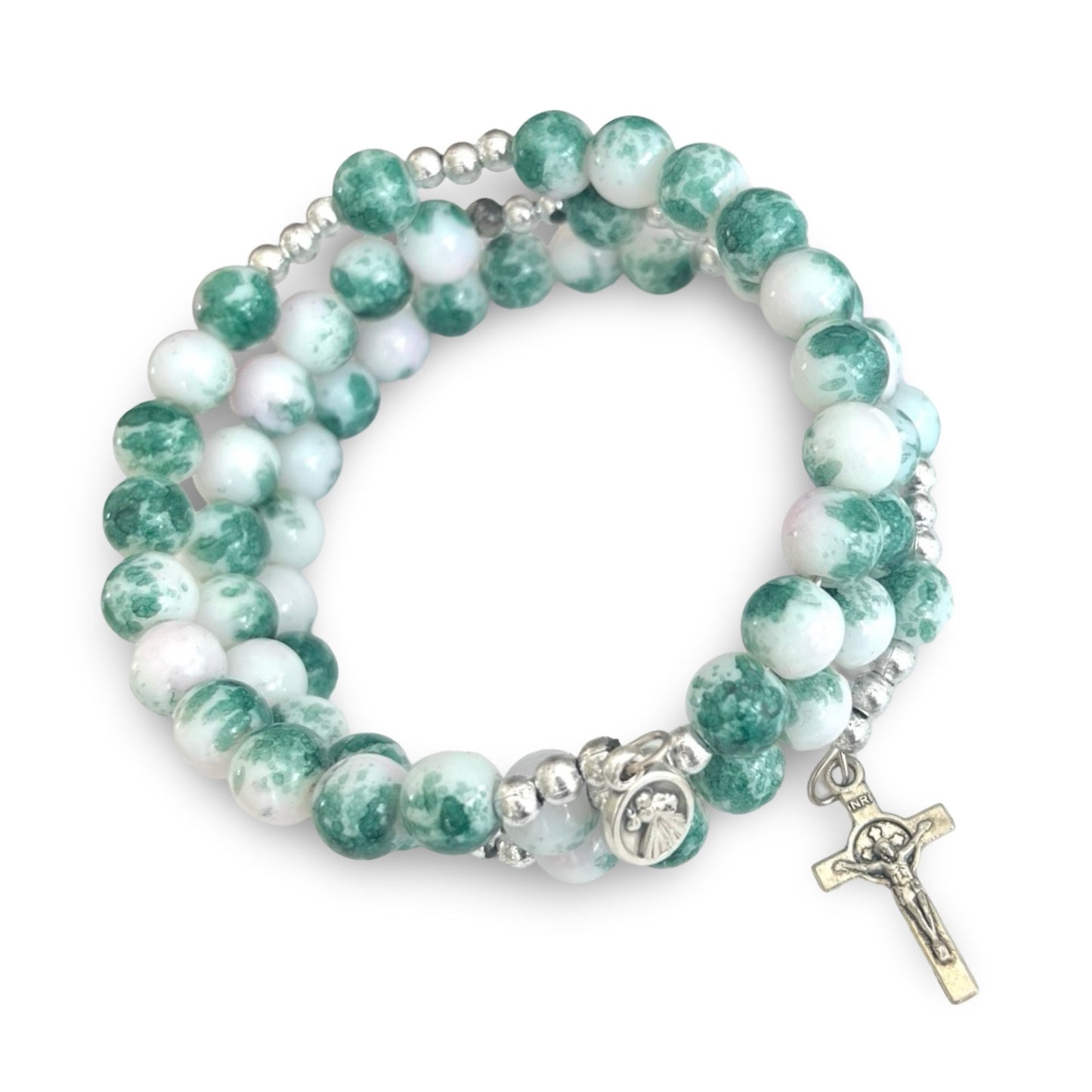 Colorful Marble Queen of Peace Wire Wrap Rosary Bracelet