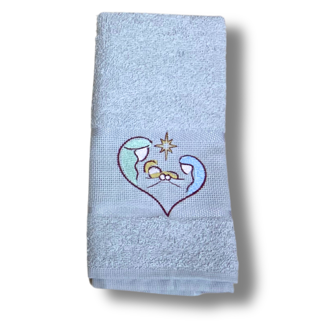 Holy Family Heart Embroidered Hand Towel