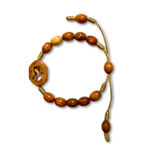 Adjustable Wooden Our Lady of Guadalupe Decade Bracelet