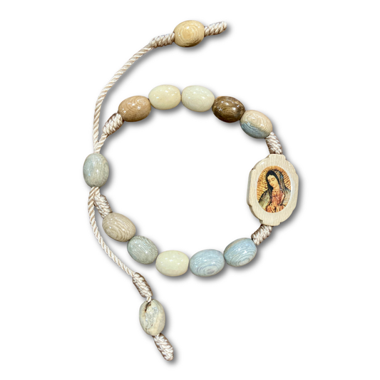 Adjustable Wooden Our Lady of Guadalupe Decade Bracelet