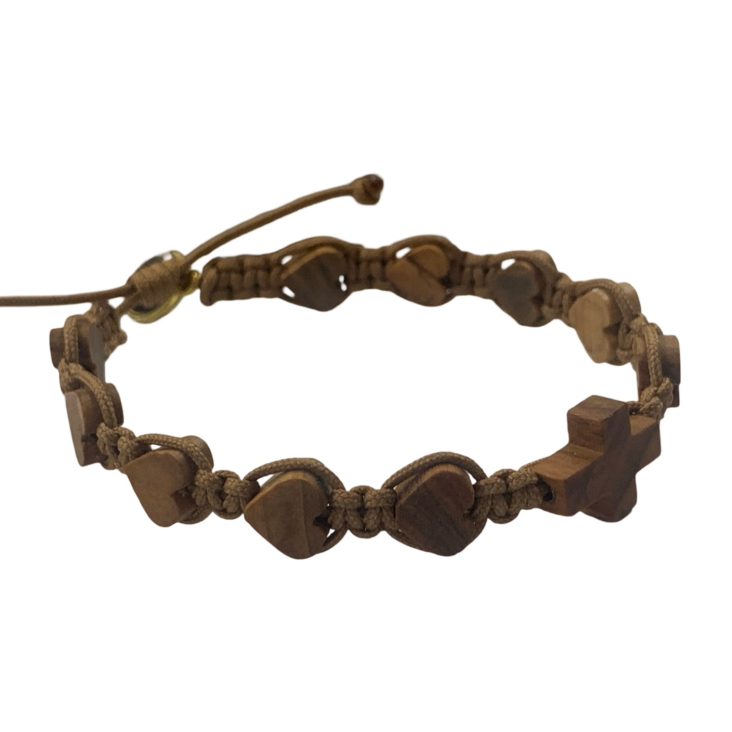 Wooden Hearts Braided Queen of Peace Bracelet
