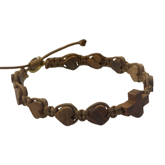 Wooden Hearts Braided Queen of Peace Bracelet