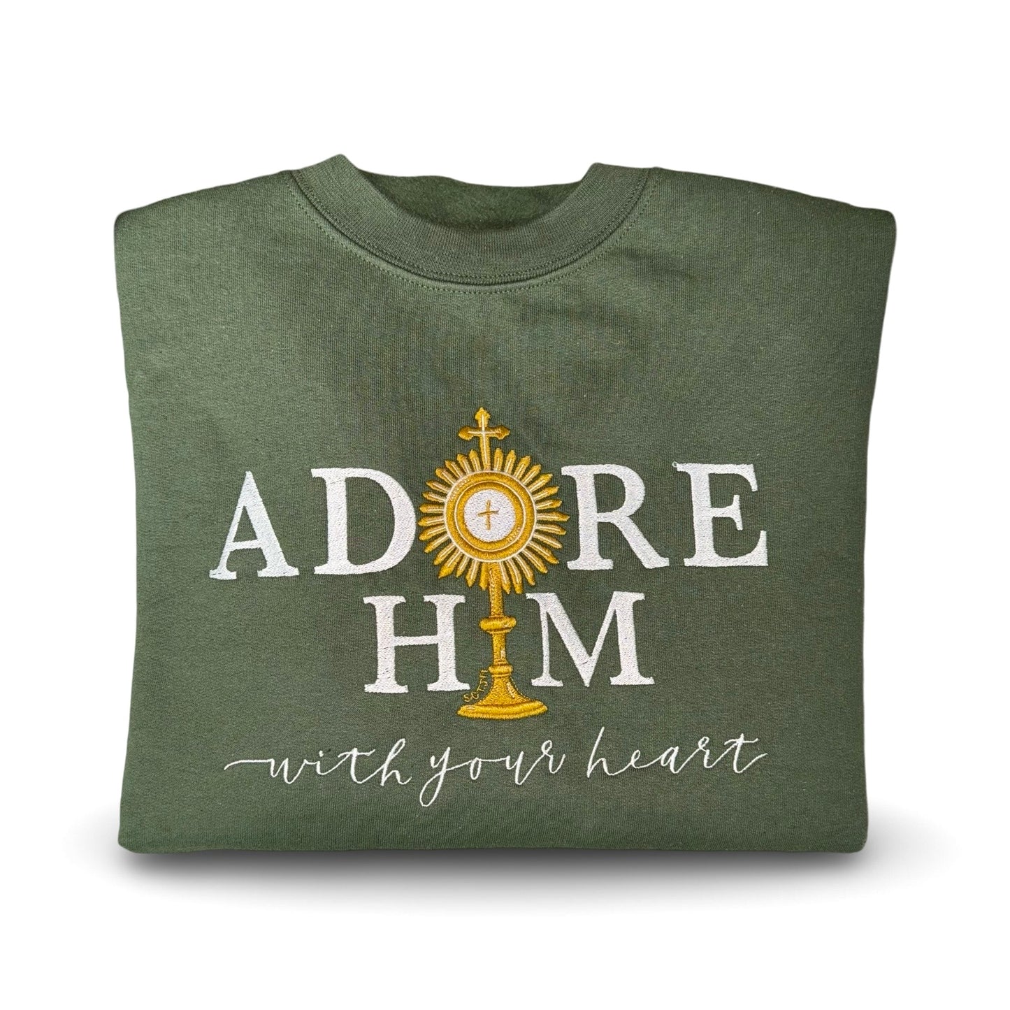 "Adore Him With Your Heart" Embroidered Crewneck Sweater by SCTJM