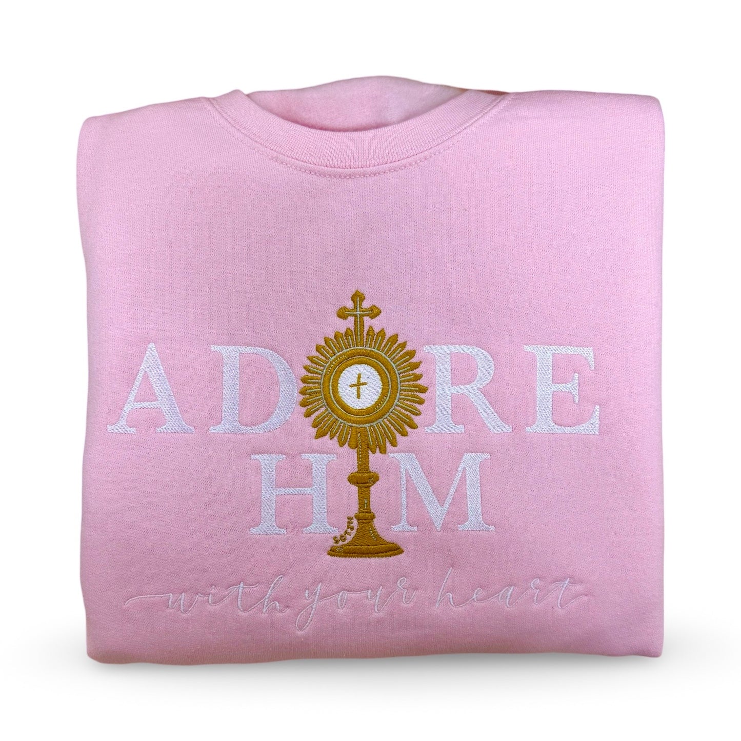 "Adore Him With Your Heart" Embroidered Crewneck Sweater by SCTJM