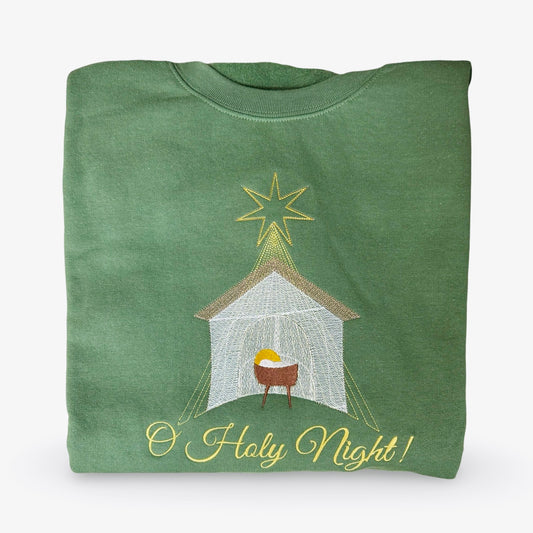 "O Holy Night" Embroidered Crewneck Sweater by SCTJM